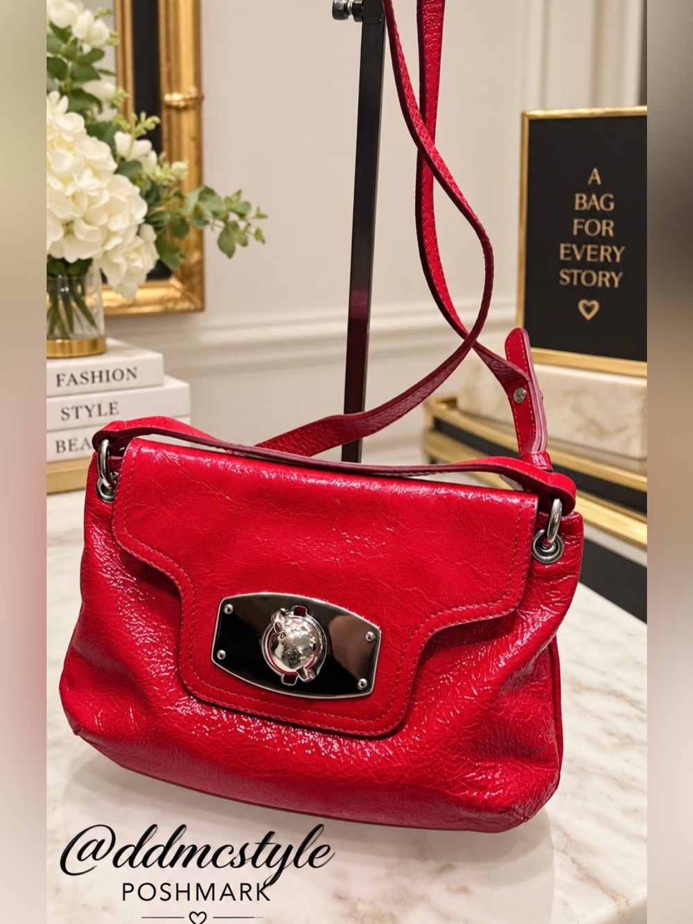Furla EUC Red Leather Crossbody with Turn-Lock Detail silver hardware